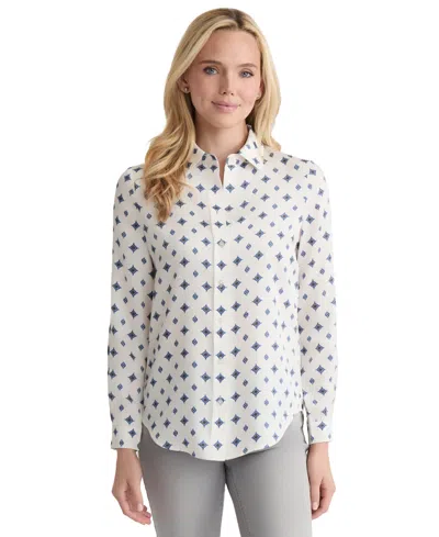 Jones New York Women's Printed Button-down Long-sleeve Utility Blouse In Multi