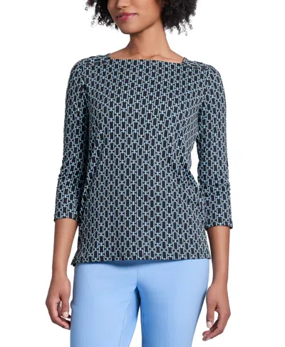 Jones New York Women's Printed Button-trim Top In Jones Black Multi