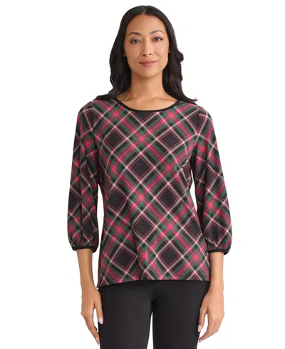 Jones New York Women's Printed Crew Neck Top In Multi