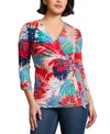 Jones New York Leaf Print Jersey D-ring Wrap Top