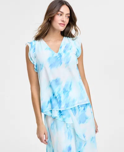 Jones New York Flutter Sleeve V-neck Blouse In Nyc White