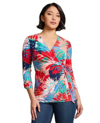 JONES NEW YORK WOMEN'S PRINTED INTERLOCK TWIST YARN TOP