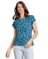 Jones New York Dot Print Keyhole Crepe Top In Pacific Navy Multi