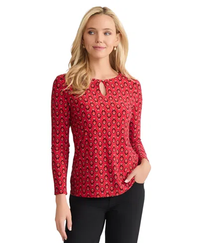 Jones New York Women's Printed Keyhole Top In Red