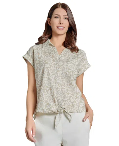 JONES NEW YORK WOMEN'S PRINTED LINED-BLEND TIE-FRONT BLOUSE