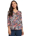 Jones New York Floral Print Three-quarter Sleeve Crepe Top In Jones Black Multi