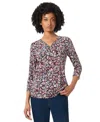 Jones New York Floral Print Keyhole Top In Jones Black