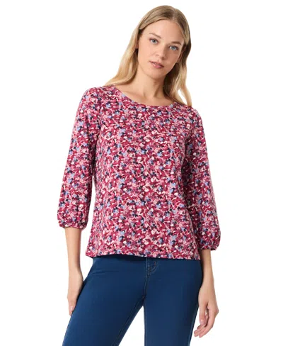 Jones New York Women's Printed Moss Crepe 3/4-sleeve Top In Marble Pin