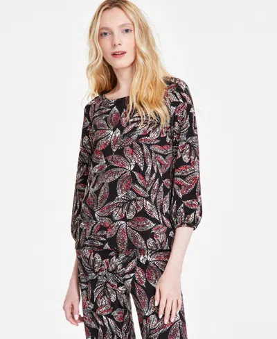 Jones New York Women's Printed Moss Crepe Button-shoulder Top In Prailine Multi