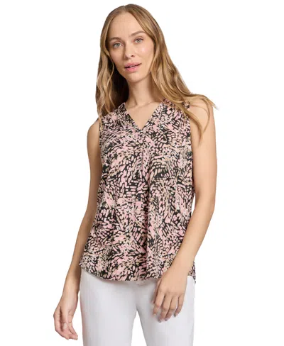 Jones New York Women's Printed Moss Crepe Shell Top In Jones Black Multi