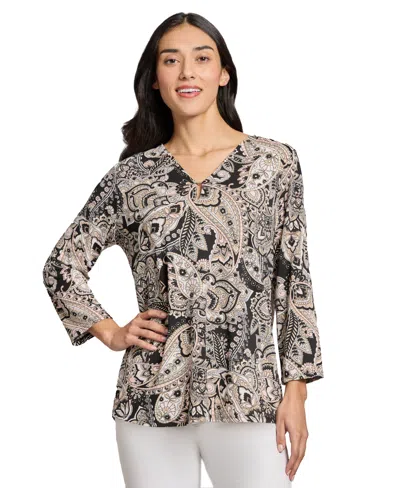 Jones New York Women's Printed Moss Crepe Top In Jones Blk Multi