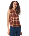 Jones New York Plaid Sleeveless Knit Top In Bordeaux M