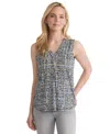 Jones New York Pleated V-neck Shell In Blue