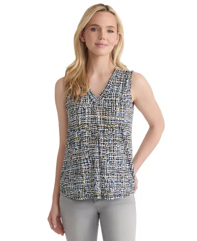 Jones New York Pleated V-neck Shell In Multi
