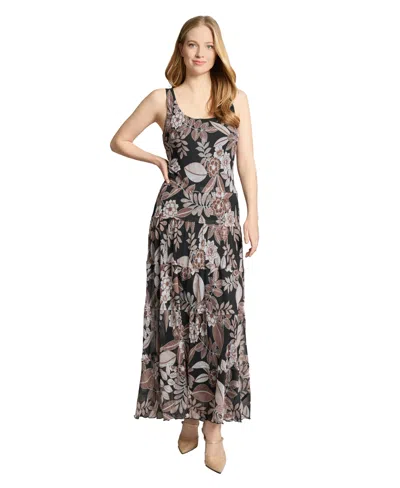 JONES NEW YORK WOMEN'S PRINTED ROUND-NECK SLEEVELESS CHIFFON DRESS
