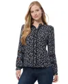 Jones New York Petite Floral Print Blouson-sleeve Button-front Blouse In Jones Black Multi