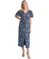 Jones New York Women's Printed Shirred Flutter-sleeve Midi Dress In Multi