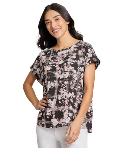 Jones New York Women's Printed Side-button Short-sleeve Top In Jones Blk Multi