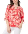 Jones New York Elbow Sleeve Linen-blend Blouse In Coral Sun