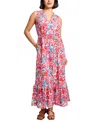 Jones New York Floral Print Ruffle Tie Waist Sleeveless Maxi Dress