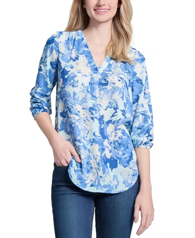 JONES NEW YORK WOMEN'S PRINTED V-NECK 3/4-SLEEVE TUNIC