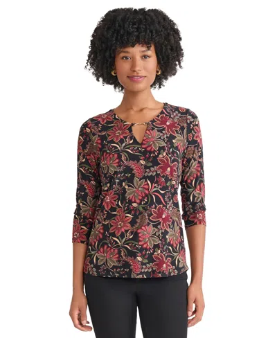 JONES NEW YORK WOMEN'S PRINTED V-NECK TOP