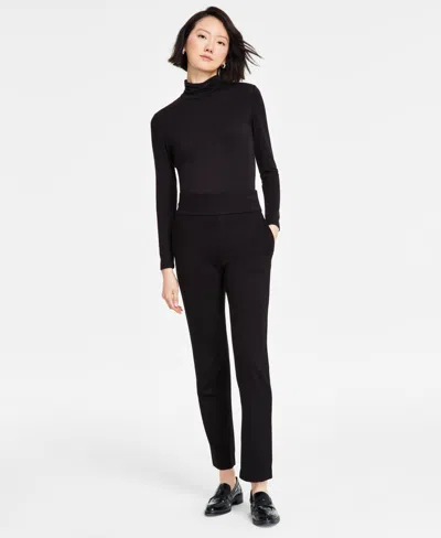 Jones New York Women's Pull On High Double Wide Waistband Straight Leg Pants In Jones Black