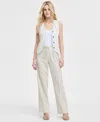 Jones New York Womens Striped Button Front Vest Wide Leg Pants In Natural Stone