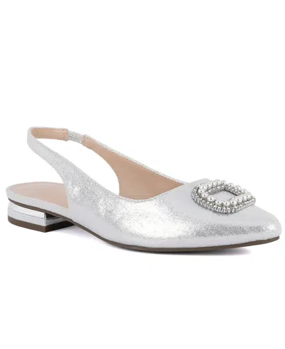 Jones New York Women's Quarry Pointed Toe Slingback Flats In Silver Shimmer