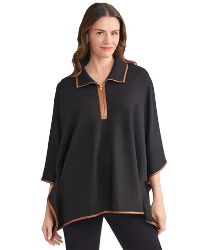 Jones New York Women's Quarter Zipper Dakota V-neck Poncho Jacket In Black