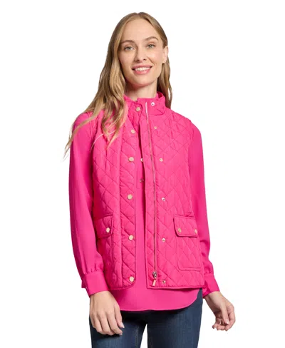 JONES NEW YORK WOMEN'S QUILTED PATCH POCKET VEST WITH SNAPS ZIPPER
