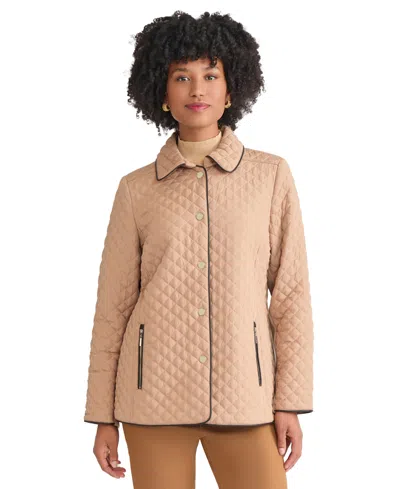 Jones New York Women's Quilted Snap Front Long Sleeve Jacket In Brown