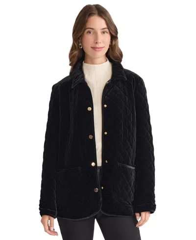 Jones New York Women's Quilted Velvet Snap-front Jacket In Black