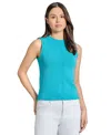 Jones New York Tape Yarn Roll Neck Sleeveless Sweater In Aqua Wave