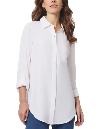 Jones New York Women's Roll-tab Oversized Linen Shirt In Nyc White