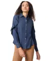 Jones New York Button-front Ruffle Sleeve Denim Shirt In Dark Wash