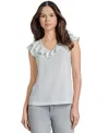 Jones New York Ruffle Neck Sleeveless Knit Top In Nyc White