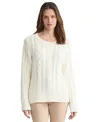 Jones New York Sequin Embellished Cable Crewneck Sweater In White