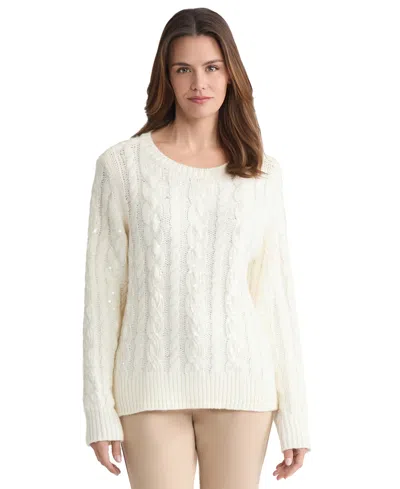 JONES NEW YORK WOMEN'S SEQUIN CABLE KNIT CREWNECK SWEATER