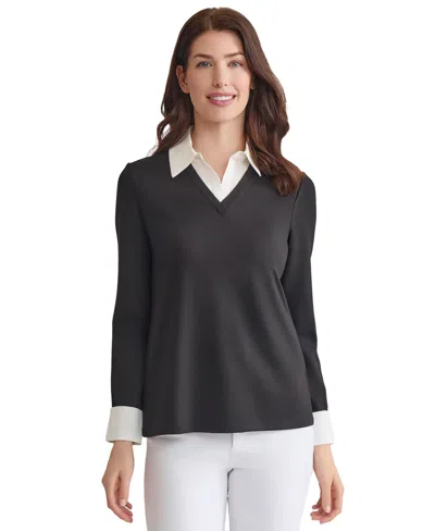 Jones New York Women's Serenity Knit Layered-look Top In Black