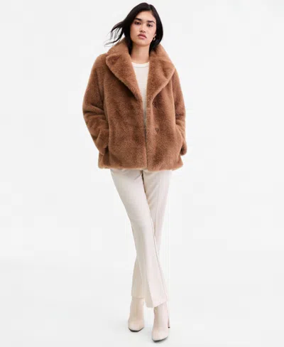 Jones New York Women's Short Faux-fur Notch-collar Coat In Brown