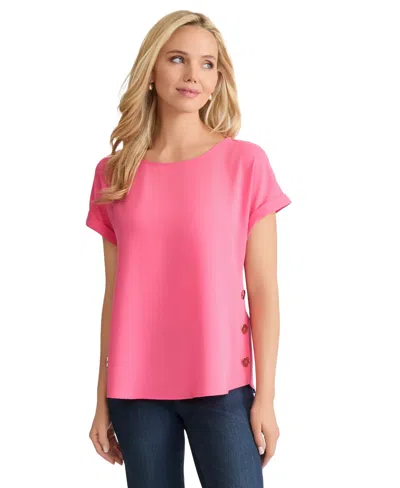 Jones New York Womens Short Sleeve Crewneck Top In Pink