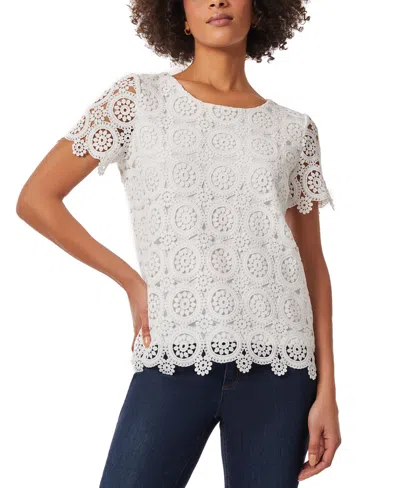 Jones New York Women's Short-sleeve Relaxed-fit Lace Top In Nyc White