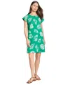 Jones New York Shell Print Short Sleeve Linen Blend Dress In Kelly Multi