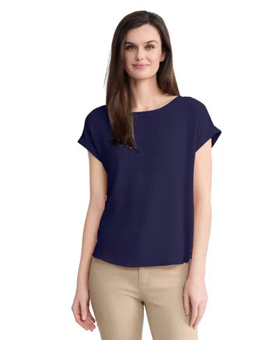 Jones New York Women's Short-sleeve Button Detail Blouse In Blue