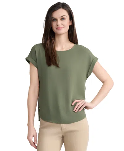 Jones New York Women's Short-sleeve Button Detail Blouse In Green
