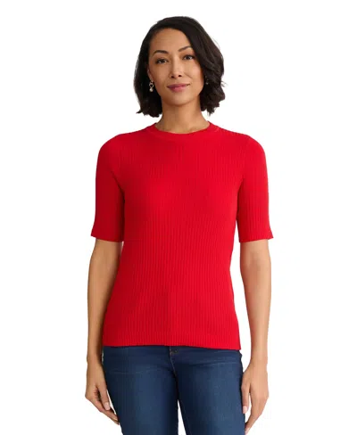 Jones New York Sutton Crewneck Short Sleeve Sweater In Red