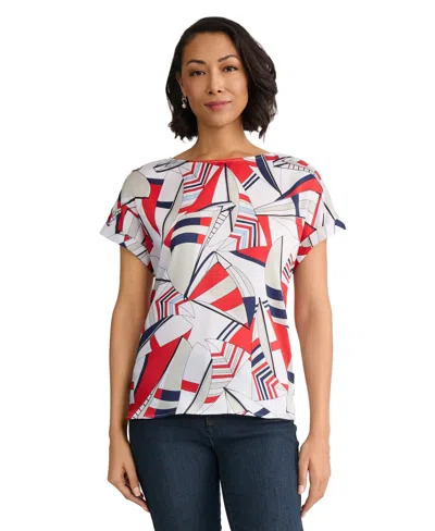 Jones New York Geo Print Side Button Top In White