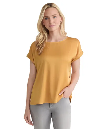 Jones New York Women's Side-button Cuffed-sleeve Top In Gold