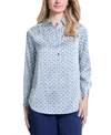 Jones New York Women's Side-button Long-sleeve Satin Tunic In Jones White Multi